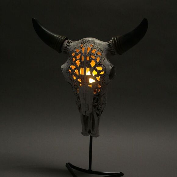 Western Steer Skull Wall Or Table Accent Lamp w/ Removable Metal Stand LED Bulb - Picture 2 of 9